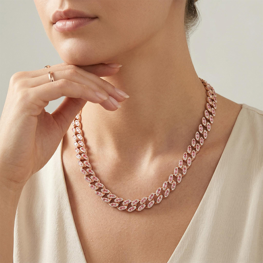 11mm Pink Marquise Cut Cuban Chain In Rose Gold With Street Luxury Shine - Image 3