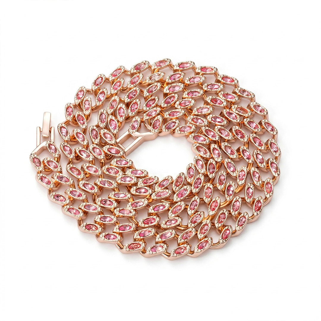 11mm Pink Marquise Cut Cuban Chain In Rose Gold With Street Luxury Shine - Image 5