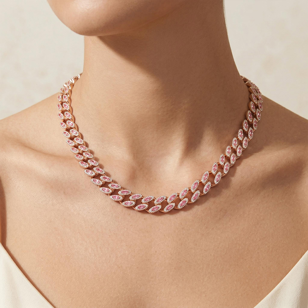 11mm Pink Marquise Cut Cuban Chain In Rose Gold With Street Luxury Shine - Image 6