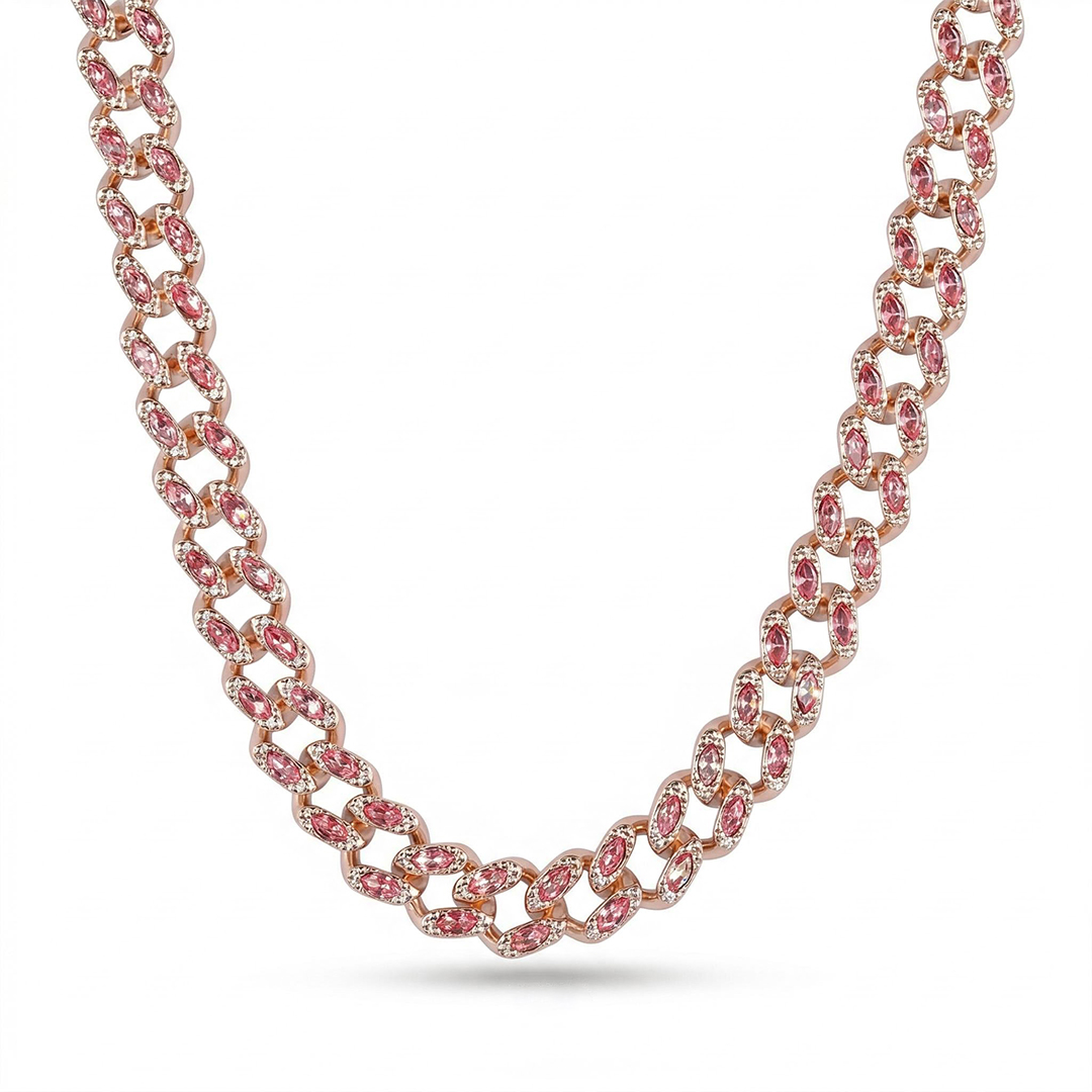 11mm Pink Marquise Cut Cuban Chain In Rose Gold With Street Luxury Shine