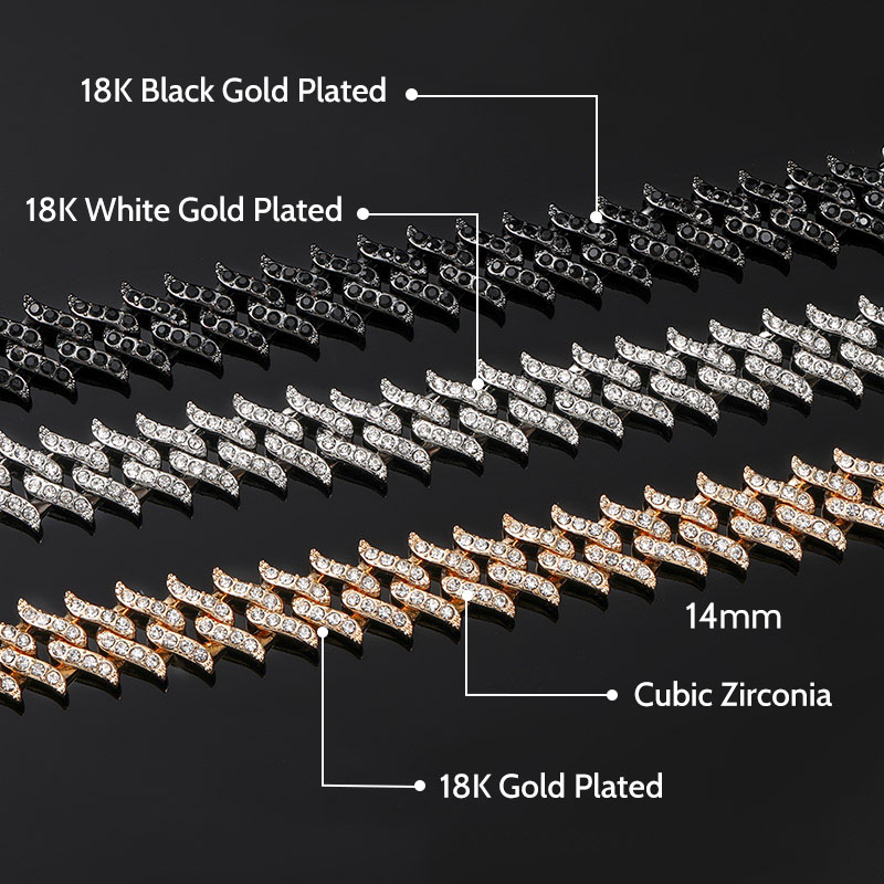 14mm Iced Out Spiked Cuban Chain Gold With Street Luxury Shine - Image 3