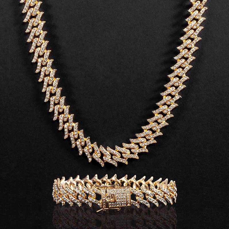 14mm Iced Out Spiked Cuban Chain Gold With Street Luxury Shine - Image 5