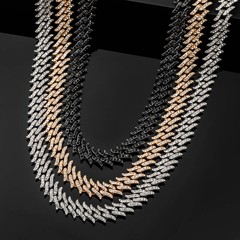 14mm Iced Out Spiked Cuban Chain Gold With Street Luxury Shine