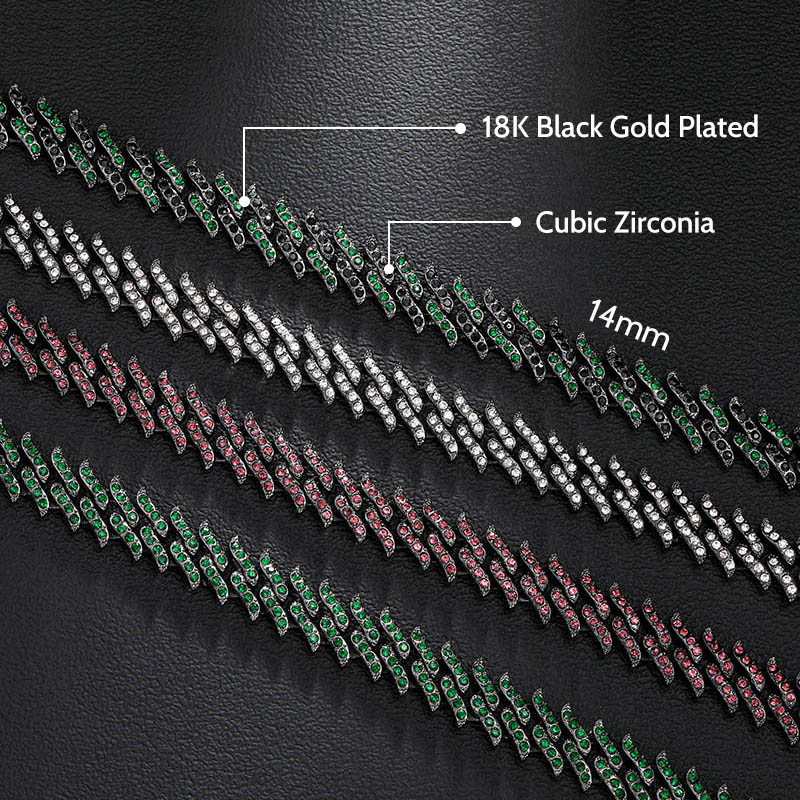 14mm Iced Out Spiked Cuban Chain In Black Gold With Street Luxury Shine - Image 3