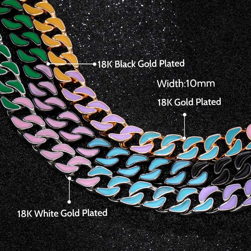 10mm Multi-color Enamel Cuban Liink Chain Gold With Street Luxury Shine - Image 3