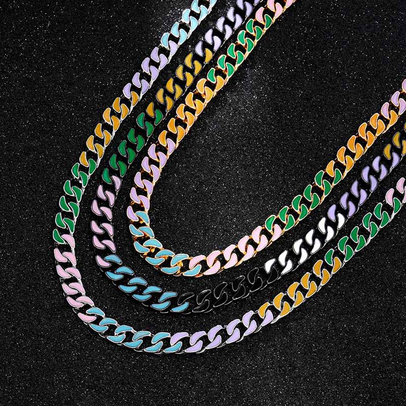 10mm Multi-color Enamel Cuban Liink Chain Gold With Street Luxury Shine