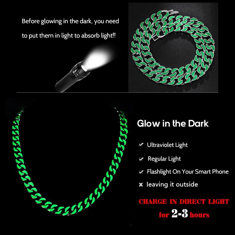 Glow In The Dark Green Enamel Cuban Liink Chain With Cuban Chain Shine - Image 3
