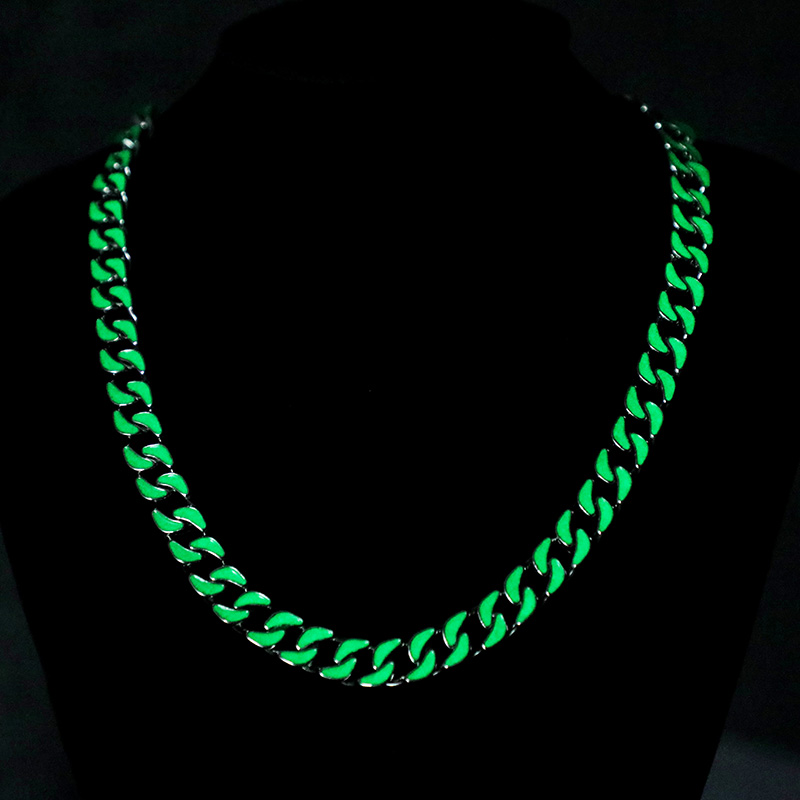 Glow In The Dark Green Enamel Cuban Liink Chain With Cuban Chain Shine - Image 4