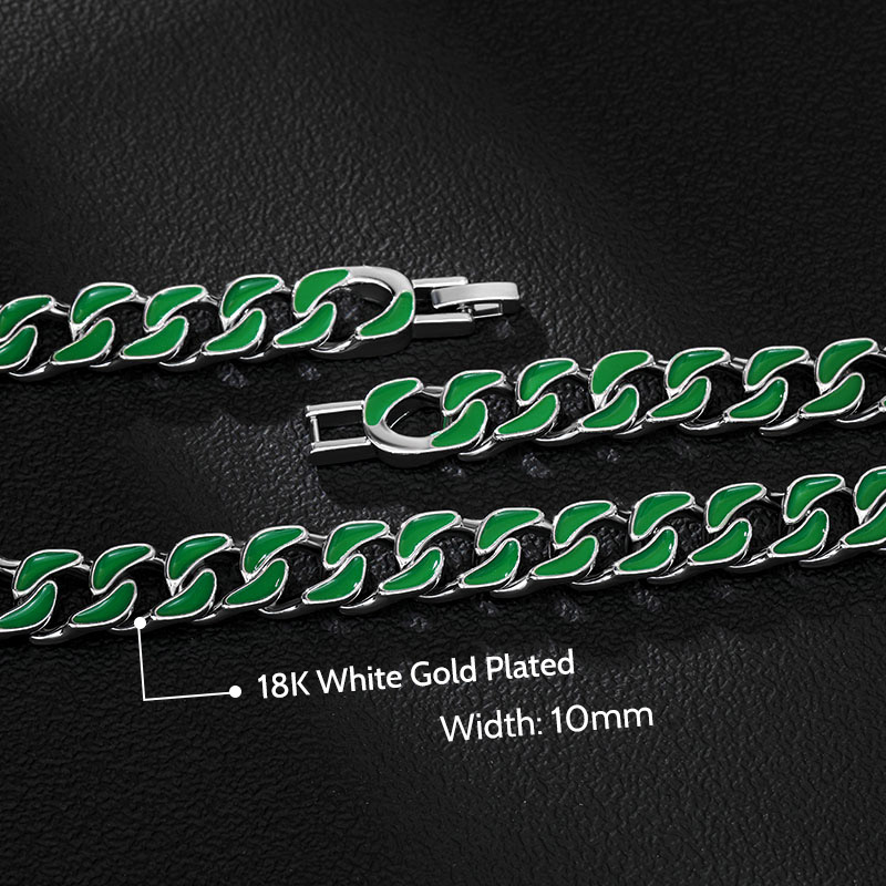 Glow In The Dark Green Enamel Cuban Liink Chain With Cuban Chain Shine - Image 5