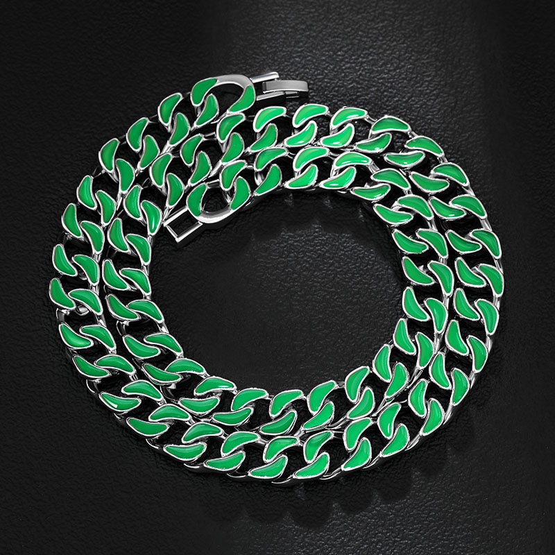 Glow In The Dark Green Enamel Cuban Liink Chain With Cuban Chain Shine
