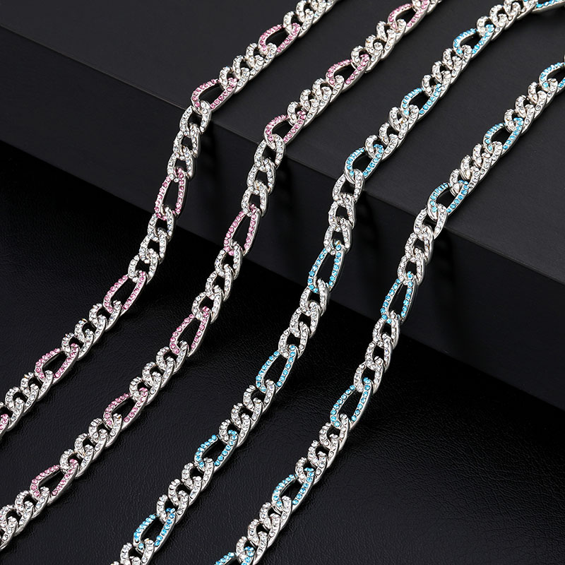 7mm Iced Out Figaro Chain-white&blue/white&pink With Street Luxury Shine - Image 4