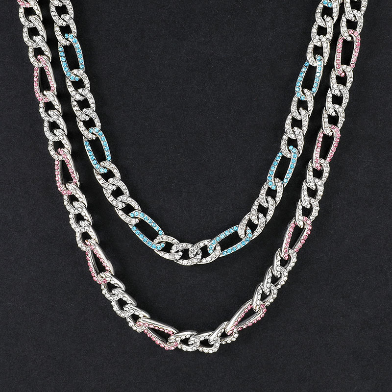 7mm Iced Out Figaro Chain-white&blue/white&pink With Street Luxury Shine