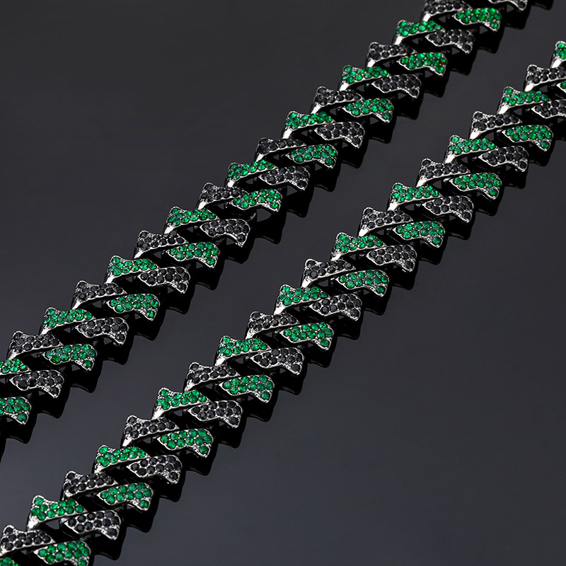 14mm Emerald & Black Iced Out Cuban Spiked Chain In Black Gold Cuban Chain - Image 3