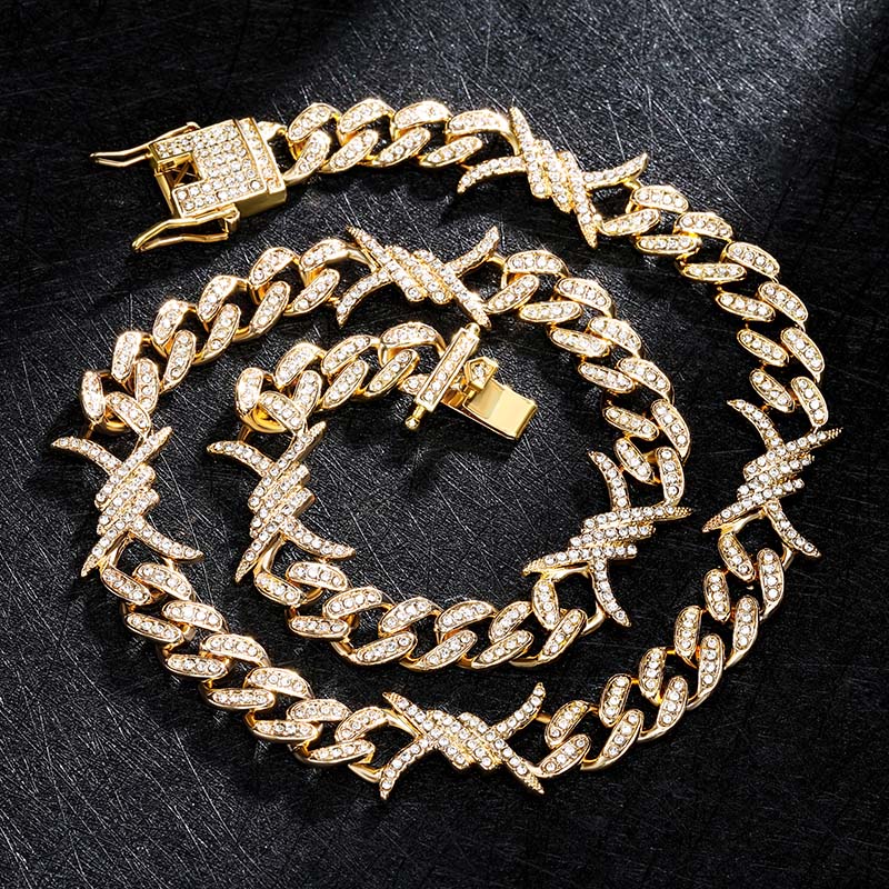 10mm Iced Out Cuban Barb Wire Chain Cuban Chain Shine With Street Luxury
