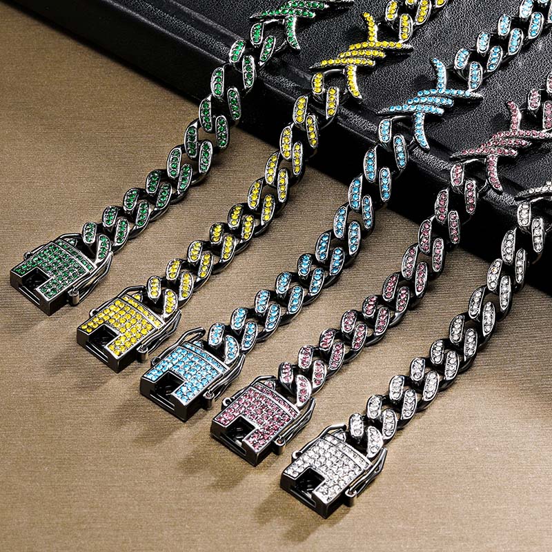10mm Iced Out Cuban Barb Wire Chain-emerald/black/blue/yellow/purple/white - Image 3