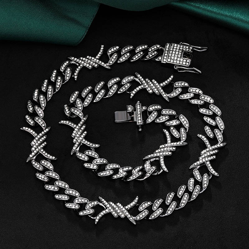 10mm Iced Out Cuban Barb Wire Chain-emerald/black/blue/yellow/purple/white - Image 4
