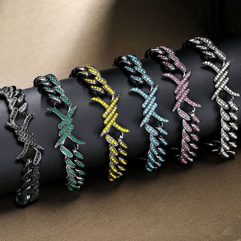10mm Iced Out Cuban Barb Wire Chain-emerald/black/blue/yellow/purple/white - Image 5