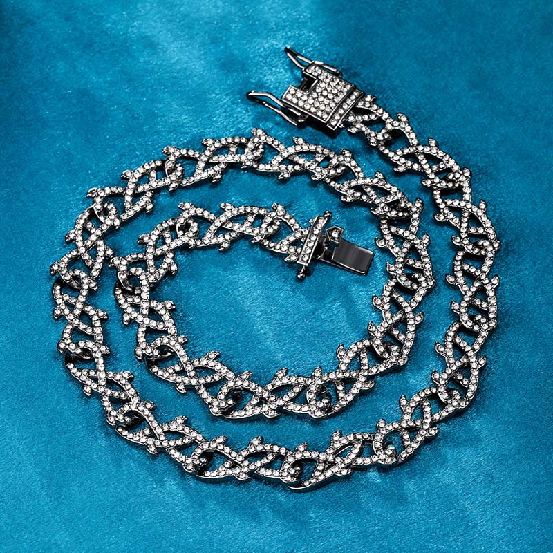 12mm Iced Out Crown Of Thorns Chain-emerald/black/blue/purple/white Gold