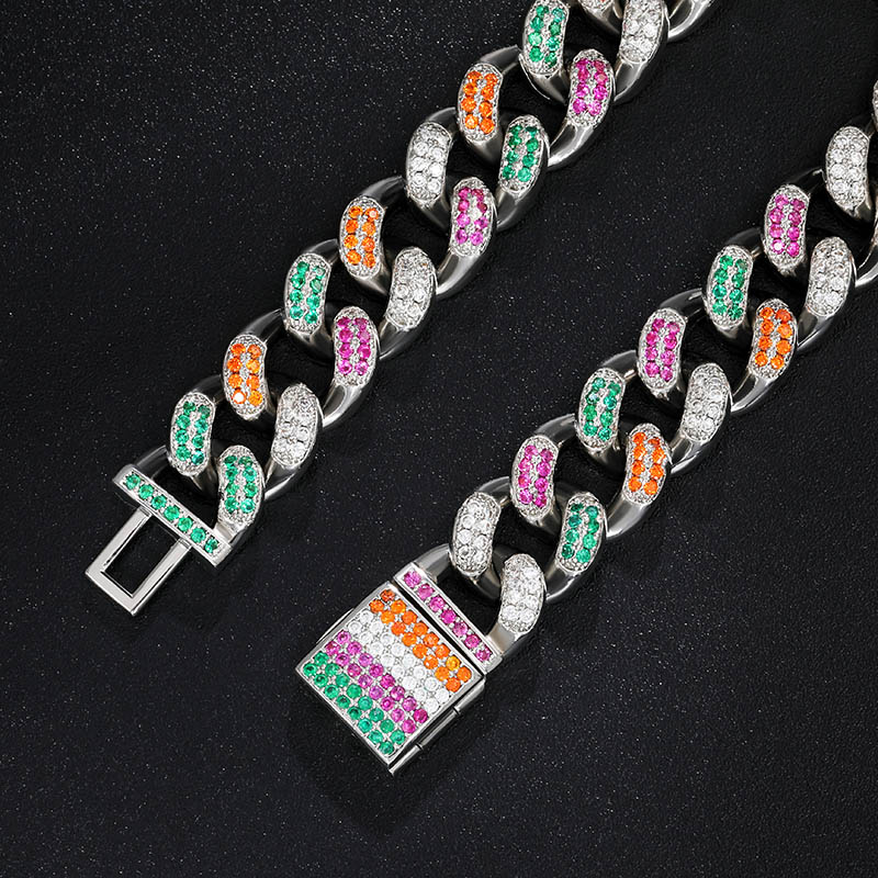12mm Iced Out Handset Multi-color Miami Cuban Chain Gold - Image 3