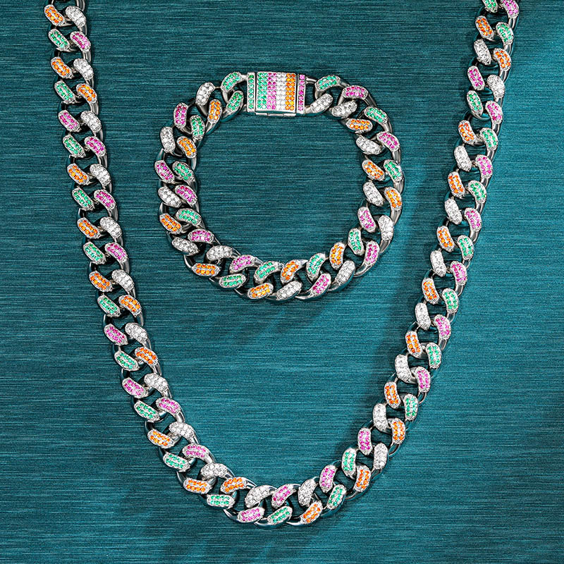 12mm Iced Out Handset Multi-color Miami Cuban Chain Gold - Image 4