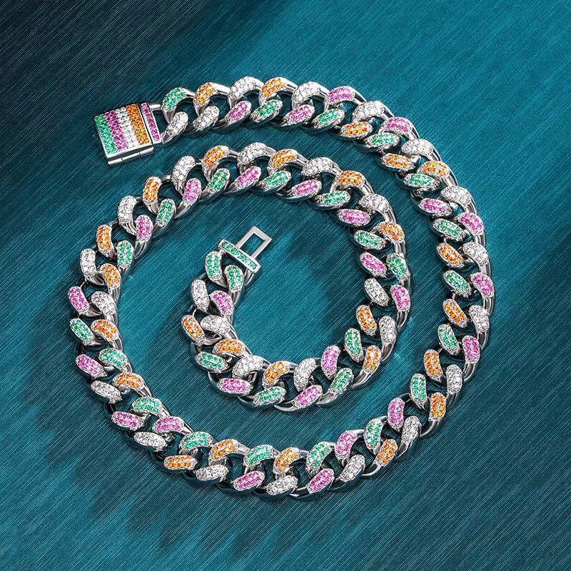 12mm Iced Out Handset Multi-color Miami Cuban Chain Gold