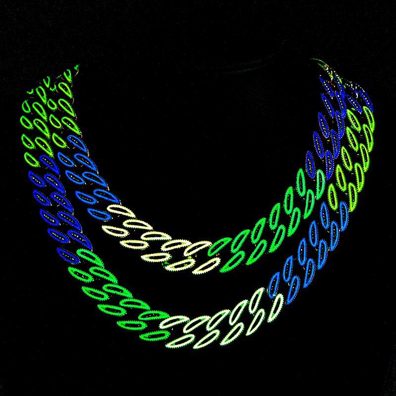 14mm Iced Out Glow In The Dark Multi-color Enamel Miami Cuban Chain Gold - Image 3