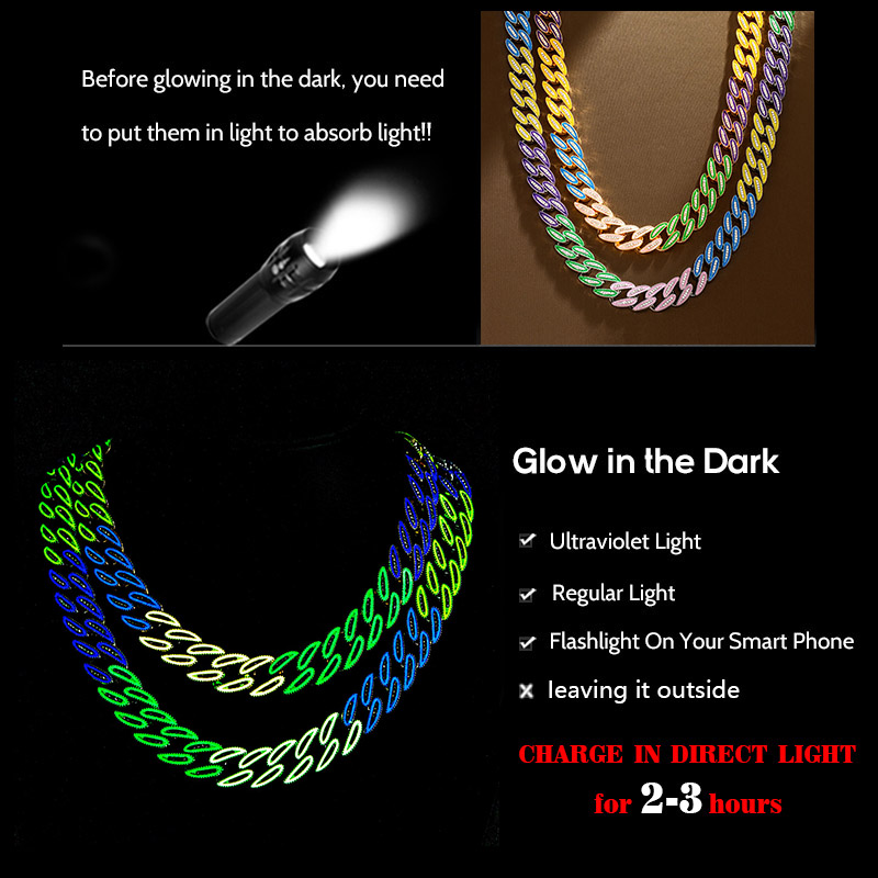 14mm Iced Out Glow In The Dark Multi-color Enamel Miami Cuban Chain Gold - Image 4
