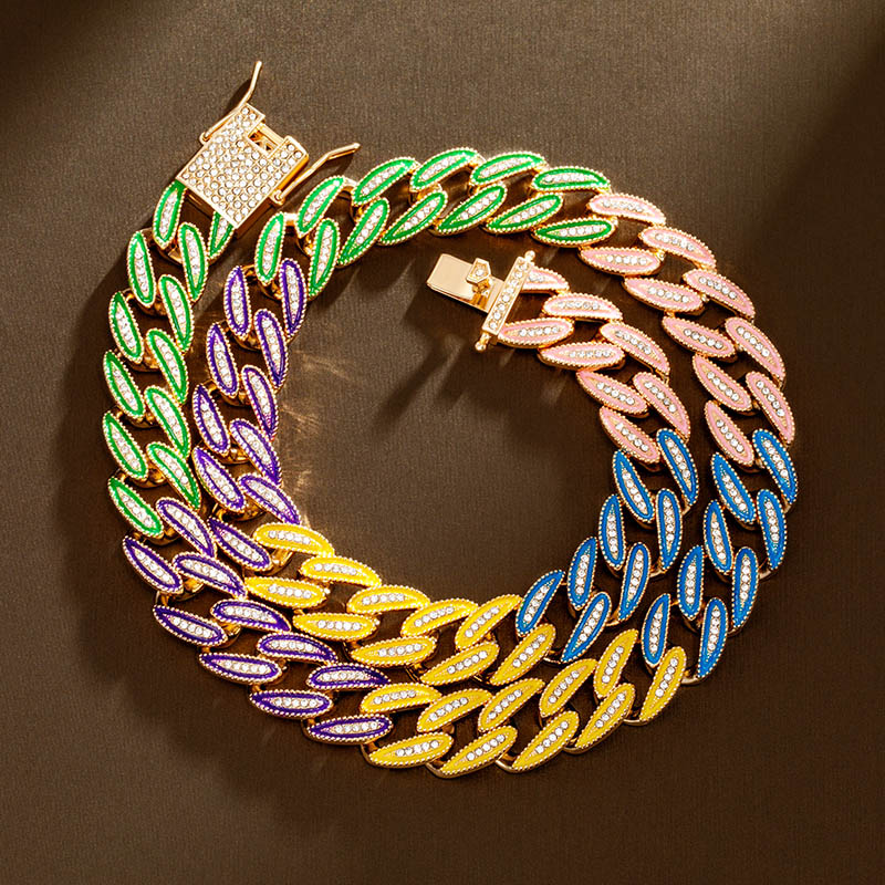 14mm Iced Out Glow In The Dark Multi-color Enamel Miami Cuban Chain Gold - Image 5