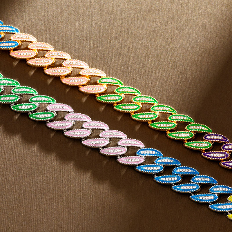 14mm Iced Out Glow In The Dark Multi-color Enamel Miami Cuban Chain Gold - Image 6