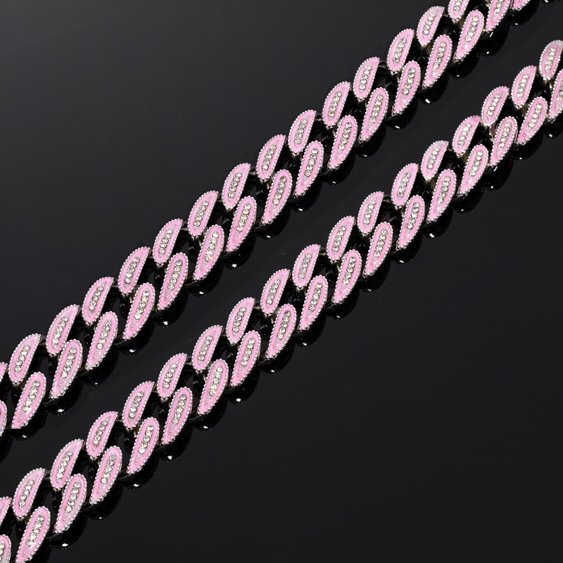 14mm Iced Out Glow In The Dark Pink Enamel Miami Cuban Chain In White Gold - Image 4