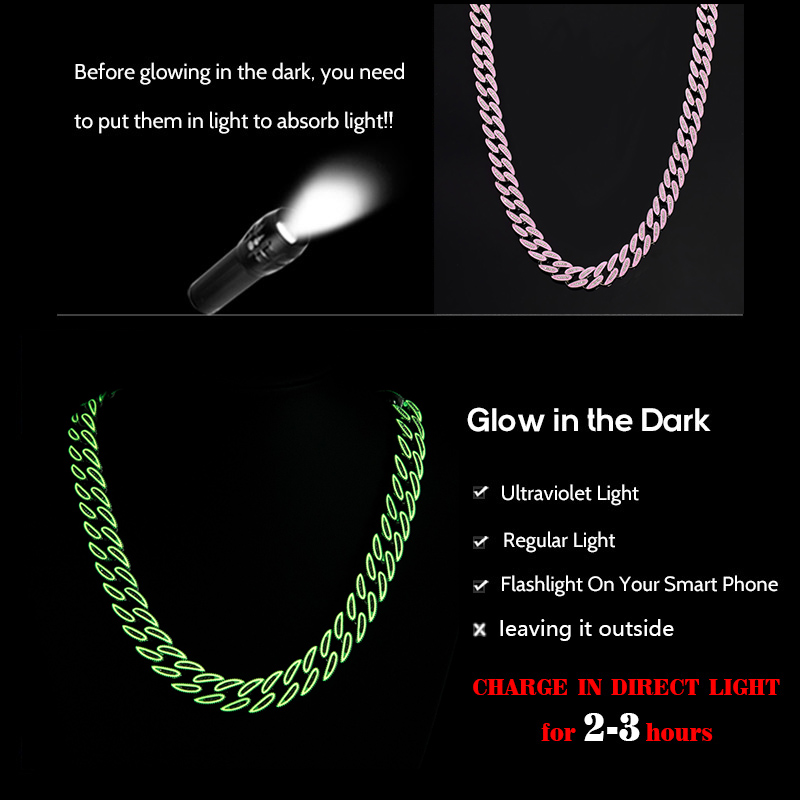 14mm Iced Out Glow In The Dark Pink Enamel Miami Cuban Chain In White Gold - Image 5