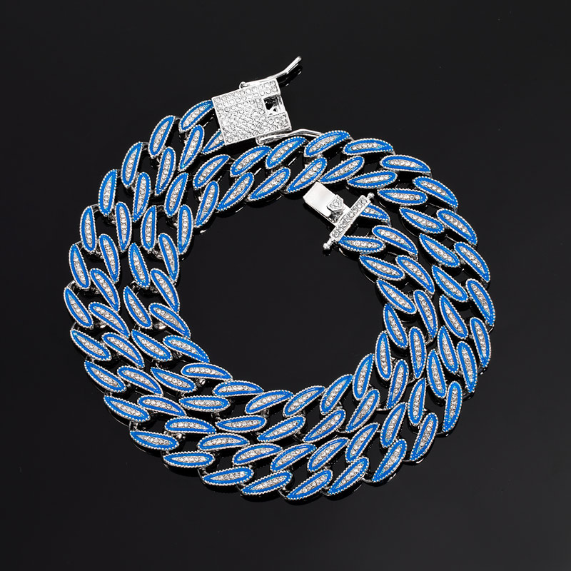 Street Luxury 14mm Iced Out Blue Enamel Miami Cuban Chain In White Gold - Image 3