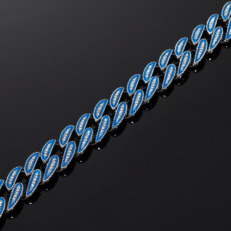 Street Luxury 14mm Iced Out Blue Enamel Miami Cuban Chain In White Gold - Image 4