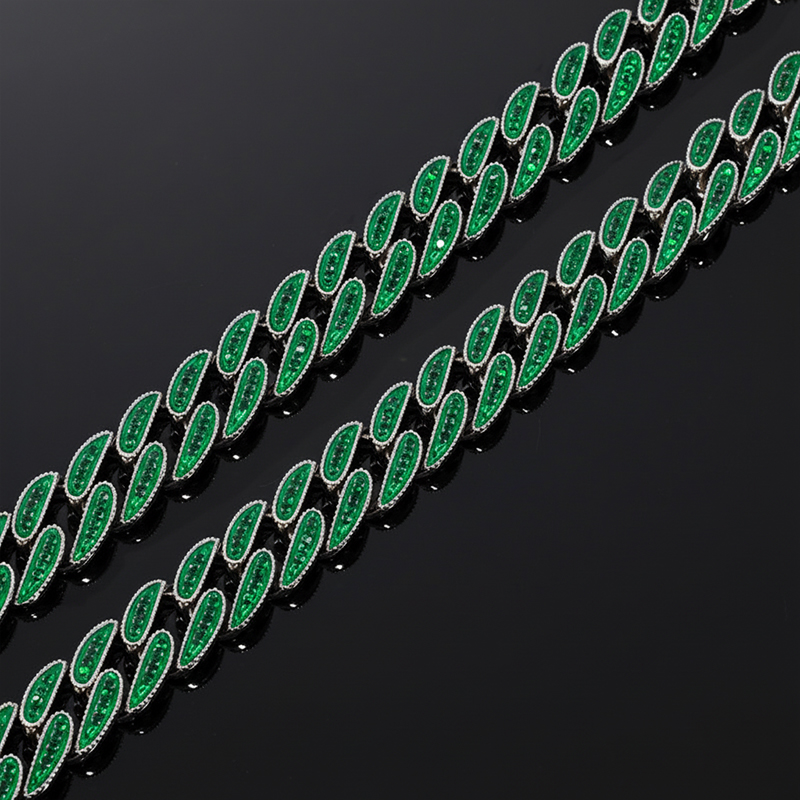 14mm Iced Out Glow In The Dark Green Enamel Miami Cuban Chain In Black Gold - Image 6