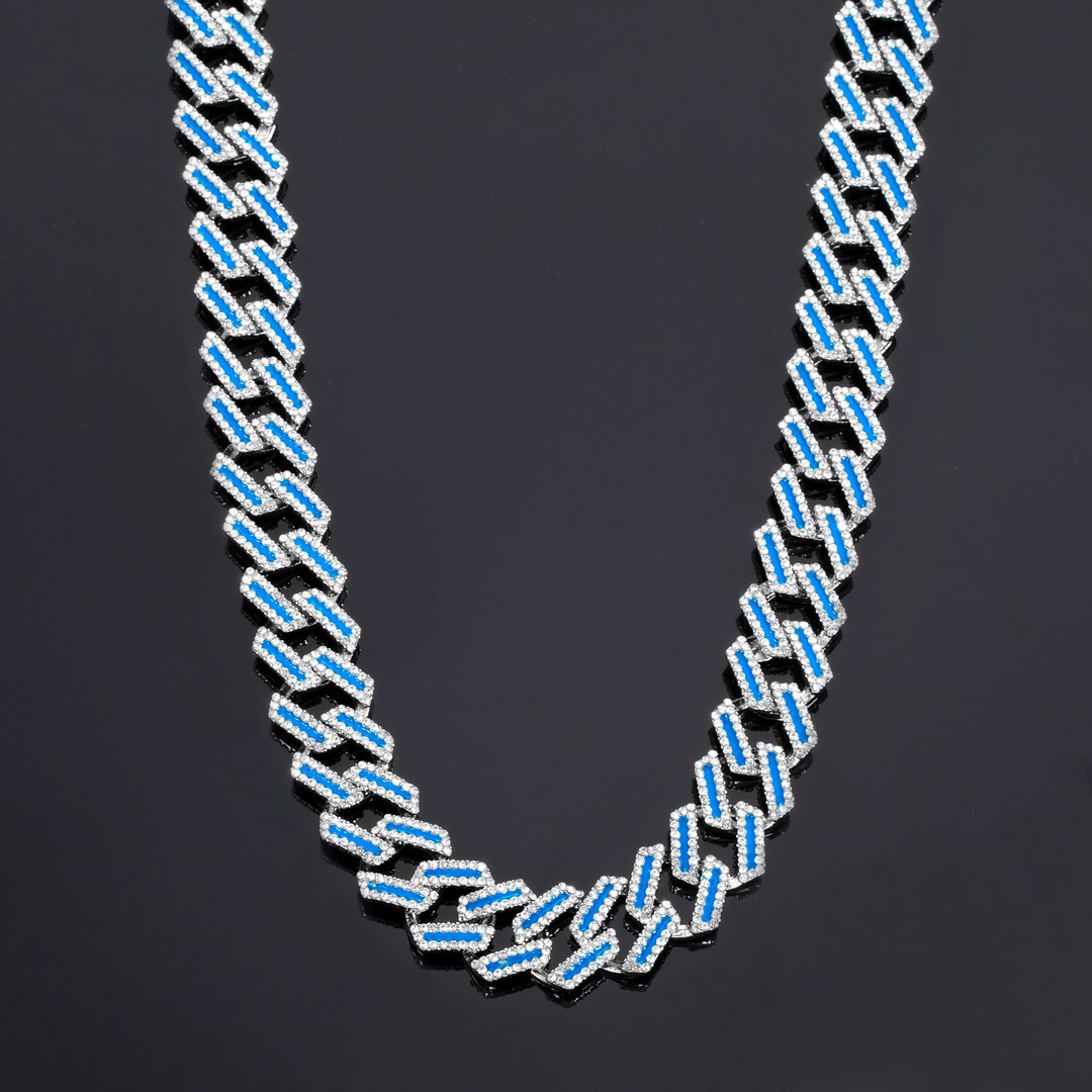 15mm Iced Out Blue Enamel Miami Cuban Chain Gold With Street Luxury Shine - Image 4