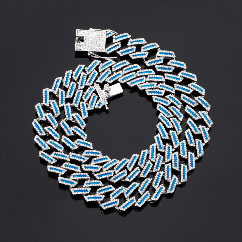 15mm Iced Out Blue Enamel Miami Cuban Chain Gold With Street Luxury Shine