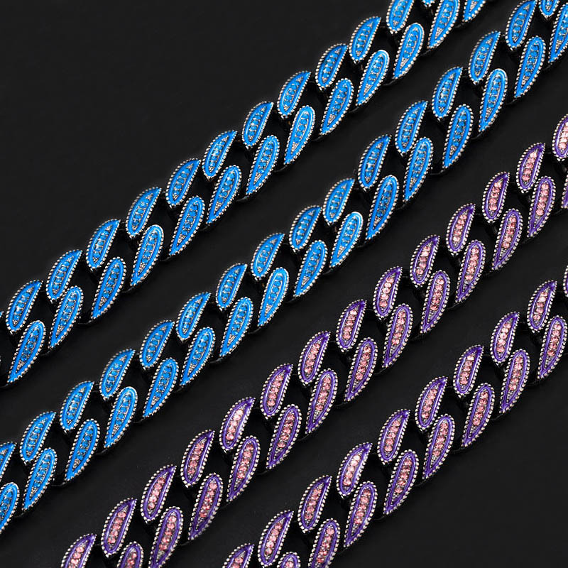 Bold 14mm Iced Out Purple/blue Enamel Miami Cuban Chain In Black Gold - Image 4