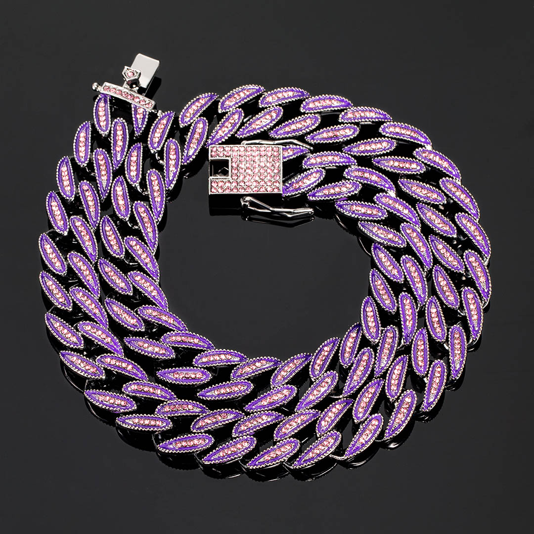 Bold 14mm Iced Out Purple/blue Enamel Miami Cuban Chain In Black Gold - Image 5