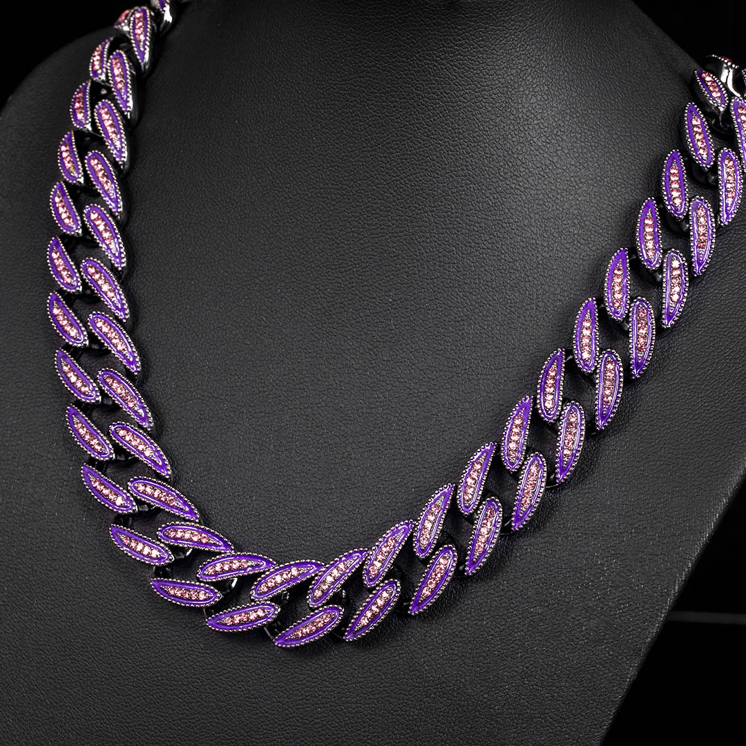 Bold 14mm Iced Out Purple/blue Enamel Miami Cuban Chain In Black Gold - Image 6