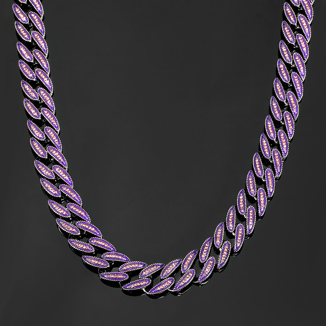 Bold 14mm Iced Out Purple/blue Enamel Miami Cuban Chain In Black Gold