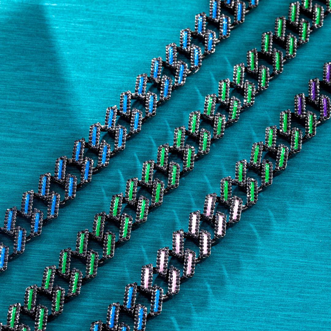 15mm Iced Out Glow In The Dark Green/blue/multi-color Enamel Miami Cuban