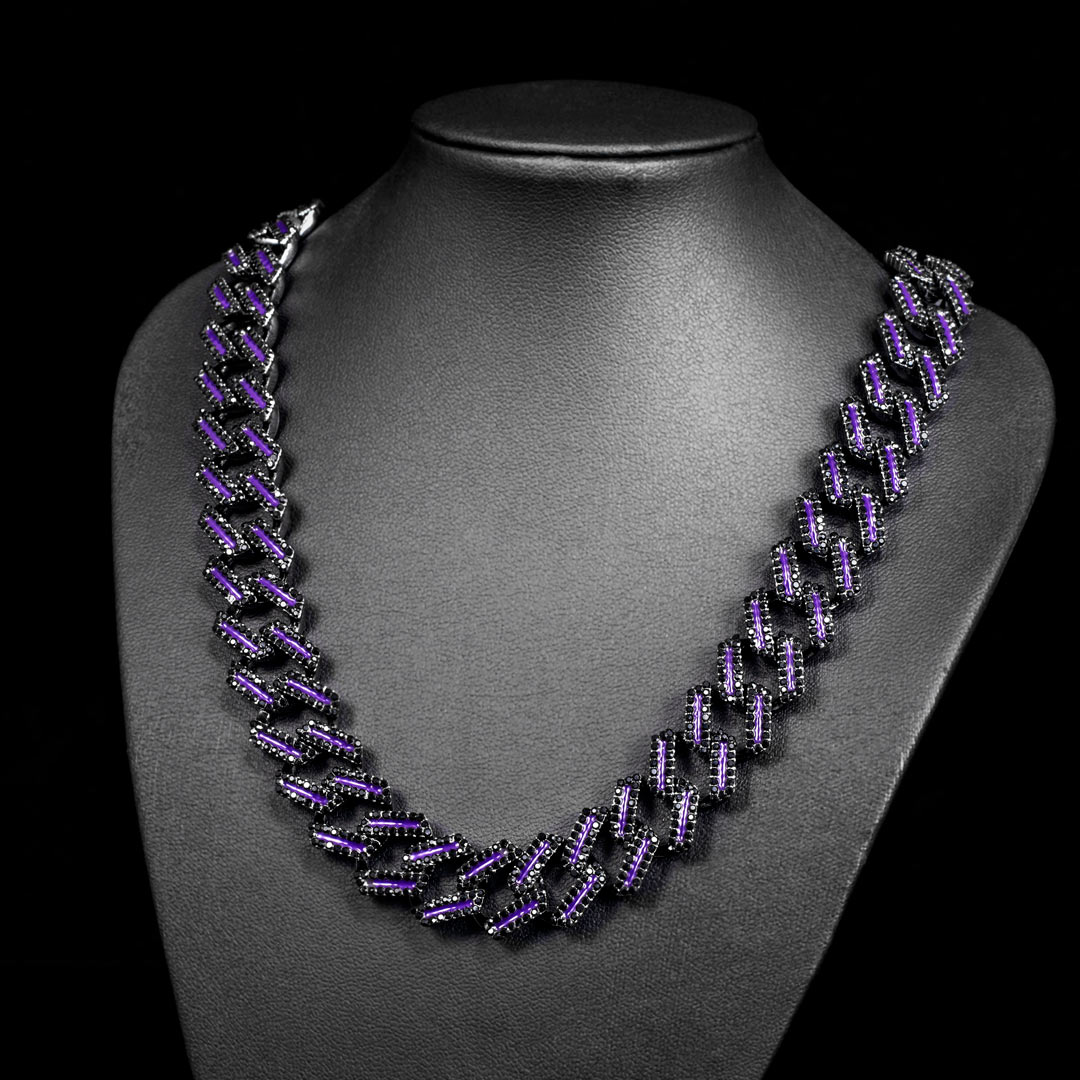 15mm Iced Out Purple Enamel Miami Cuban Chain Gold With Street Luxury Shine - Image 3