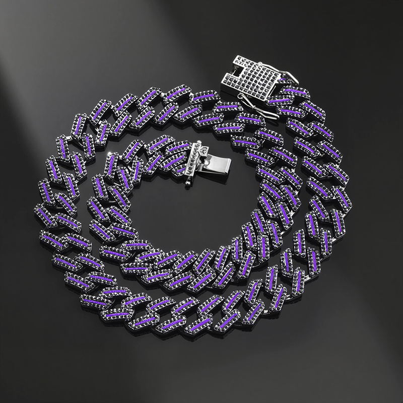 15mm Iced Out Purple Enamel Miami Cuban Chain Gold With Street Luxury Shine - Image 4