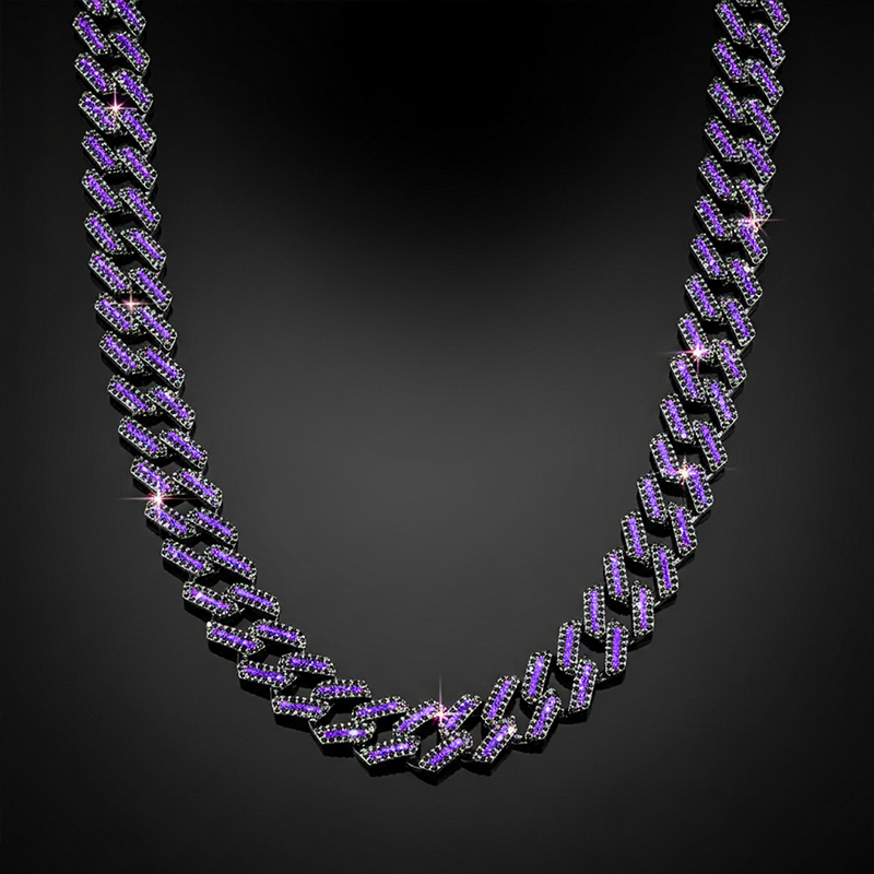 15mm Iced Out Purple Enamel Miami Cuban Chain Gold With Street Luxury Shine - Image 5