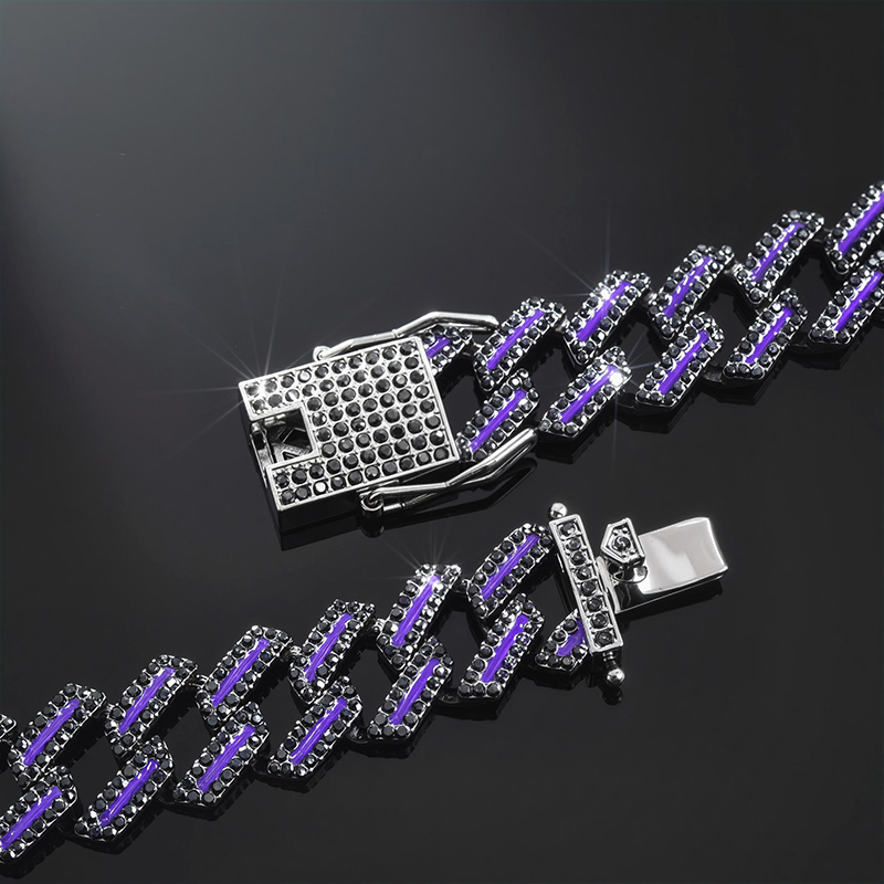 15mm Iced Out Purple Enamel Miami Cuban Chain Gold With Street Luxury Shine - Image 6
