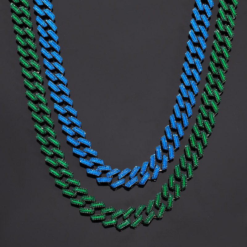 15mm Iced Out Glow In The Dark Green/blue Enamel Miami Cuban Chain In Black - Image 5