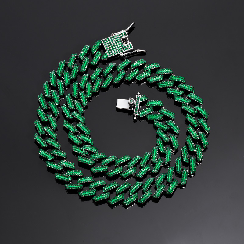 15mm Iced Out Glow In The Dark Green/blue Enamel Miami Cuban Chain In Black - Image 6