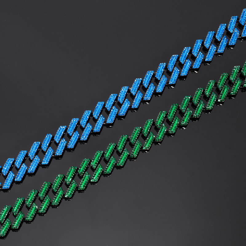 15mm Iced Out Glow In The Dark Green/blue Enamel Miami Cuban Chain In Black - Image 7
