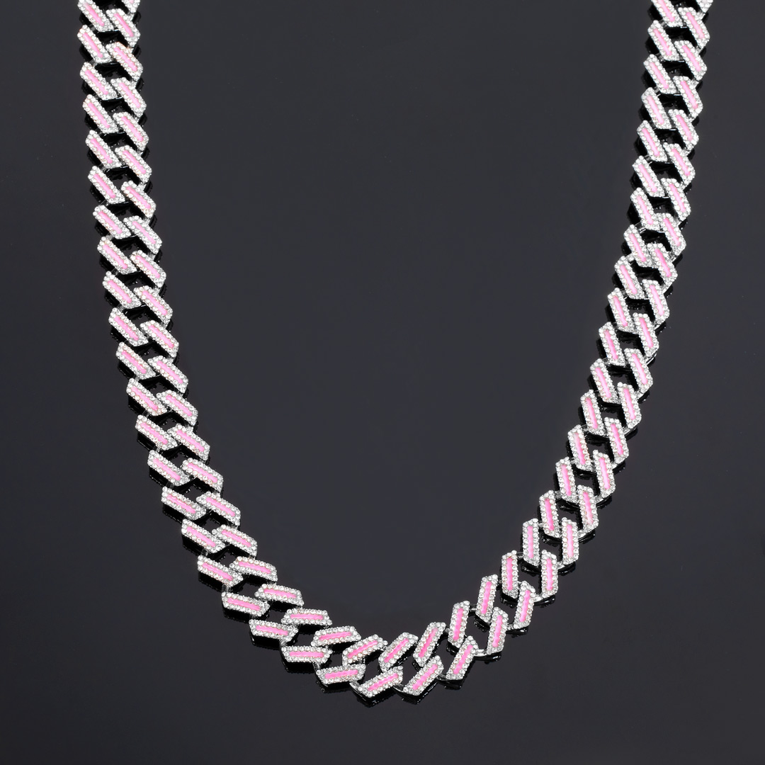15mm Iced Out Glow In The Dark Pink Enamel Miami Cuban Chain Gold - Image 4
