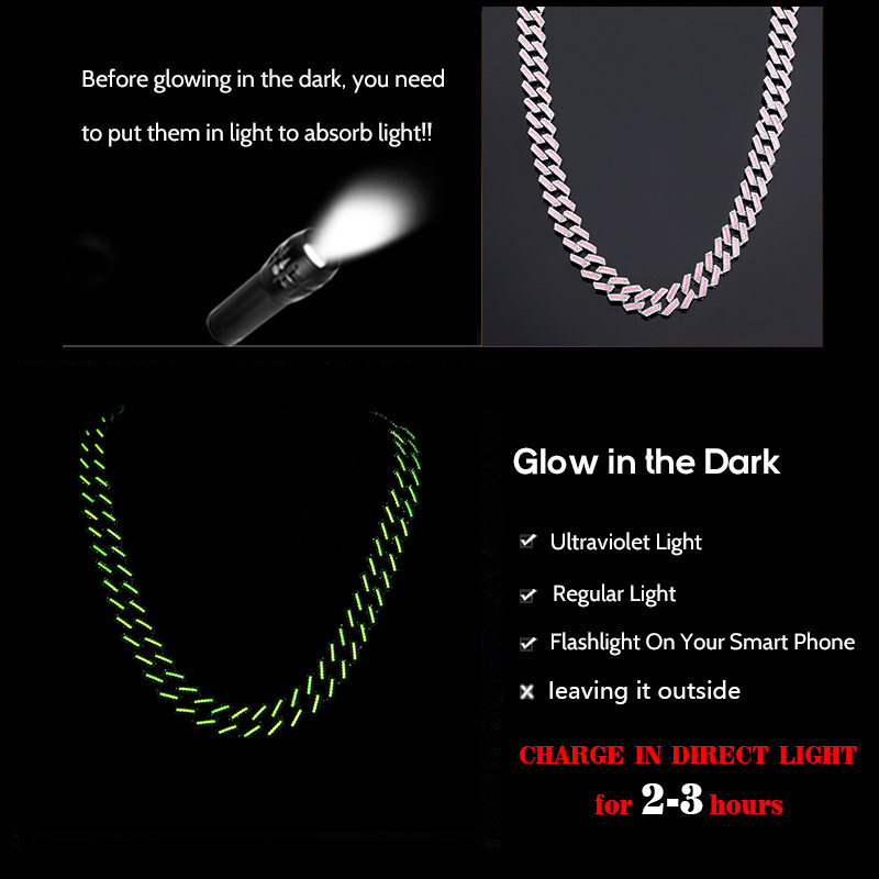 15mm Iced Out Glow In The Dark Pink Enamel Miami Cuban Chain Gold - Image 5